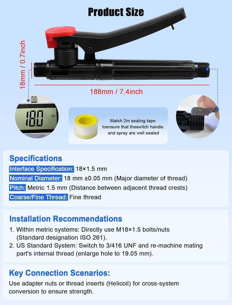 Honsen Pump Action Pressure Sprayer, Trigger Sprayer Handle Parts for Garden Agriculture orchard Forestry Home Manage, Pump Sprayer Wand Replacement, 18 * 1.5mm (a236) - Image 2